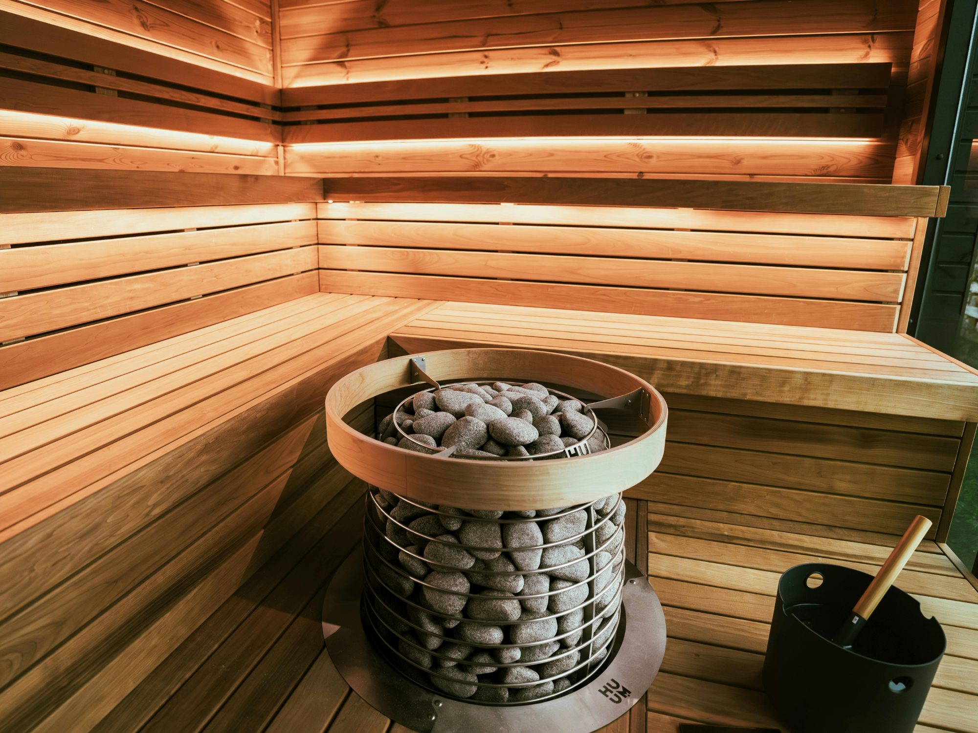 Sauna interior with hot stones
